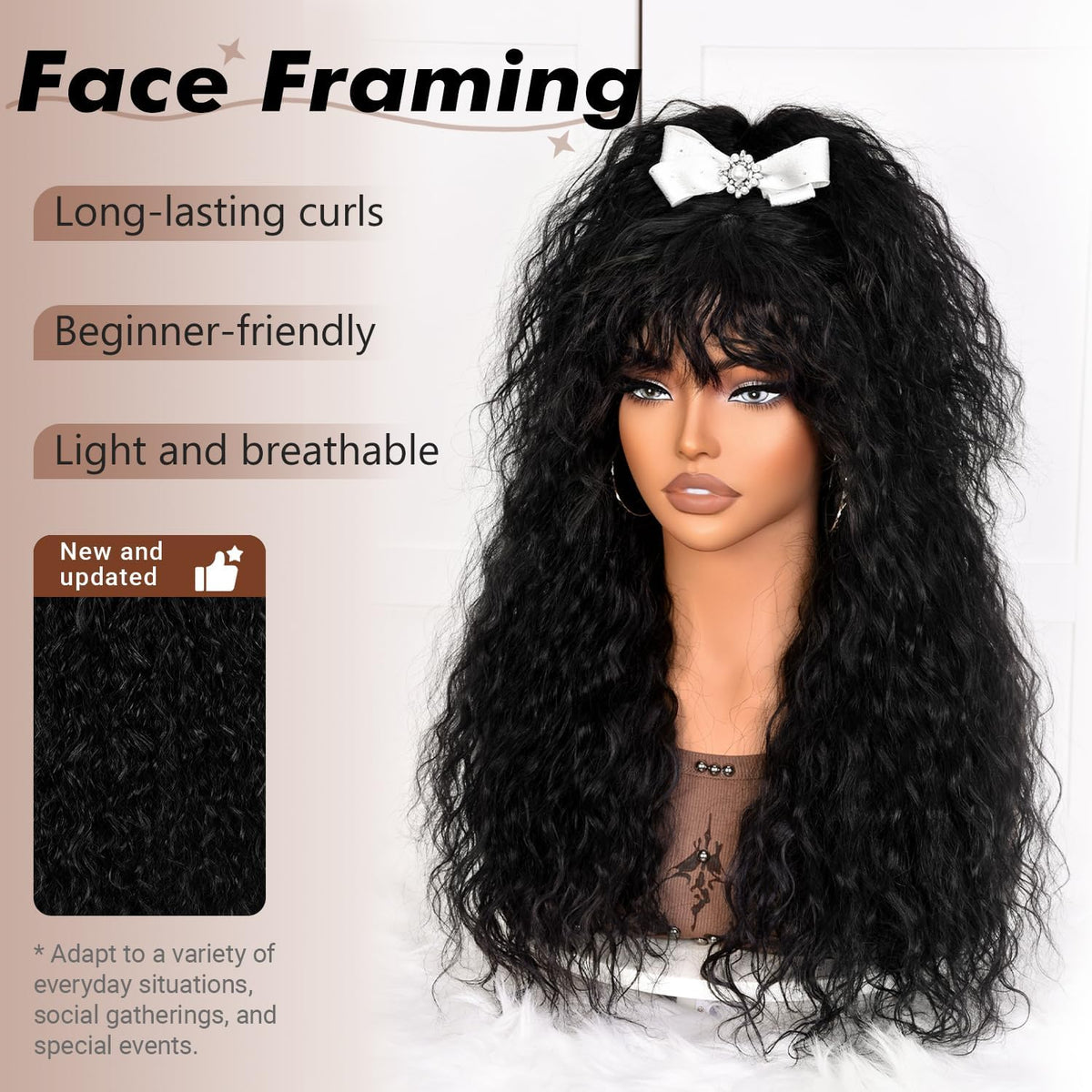 Annivia Curly Wig glueless cap: easy wear with secure fit.