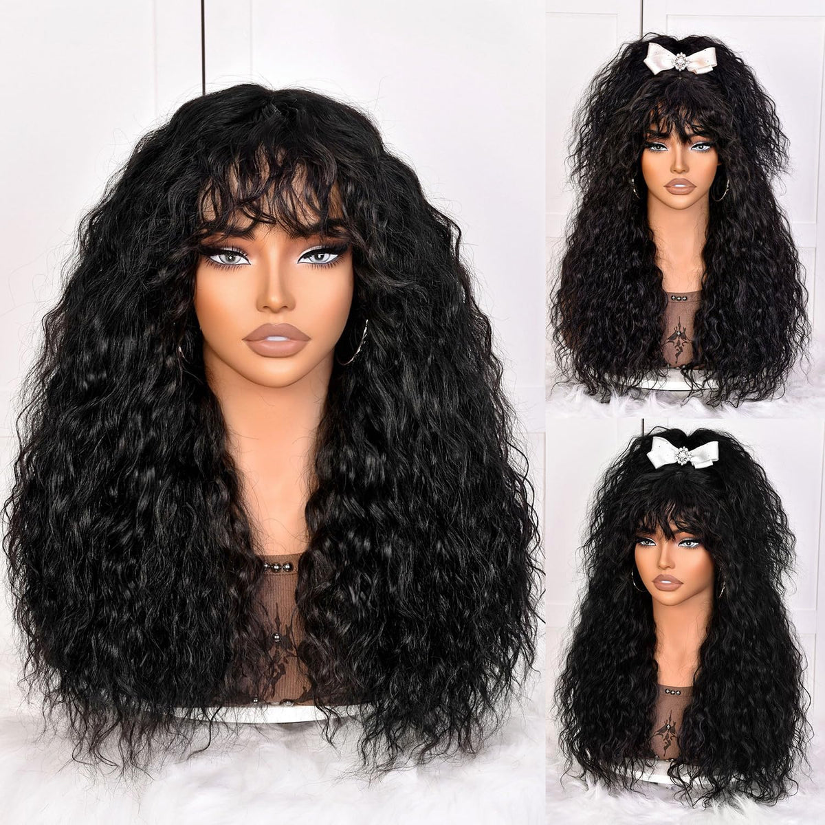 Annivia Curly Wig remy human hair blend: soft, realistic texture.