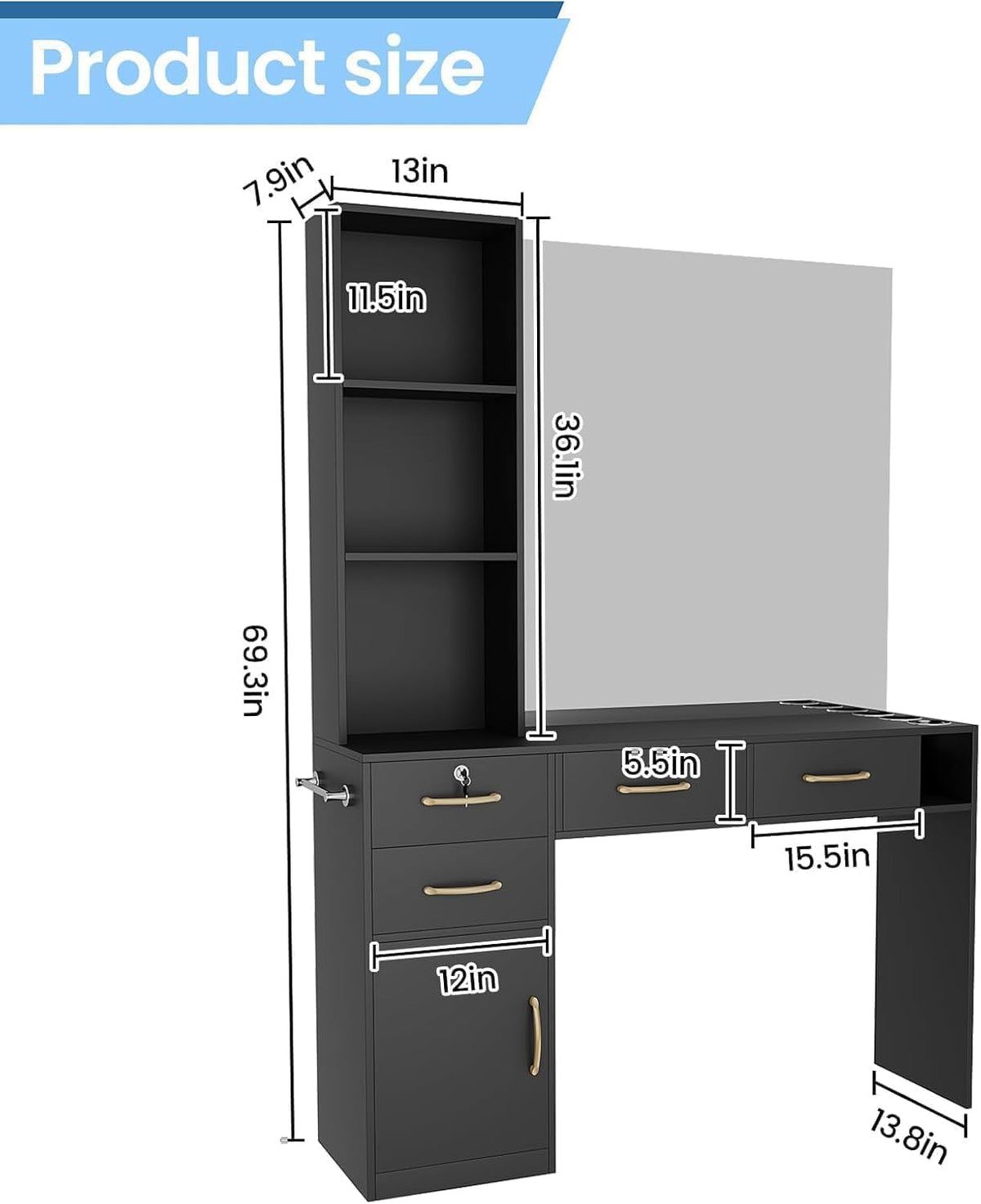 Annzoe barber station cabinet for tidy storage and easy access.