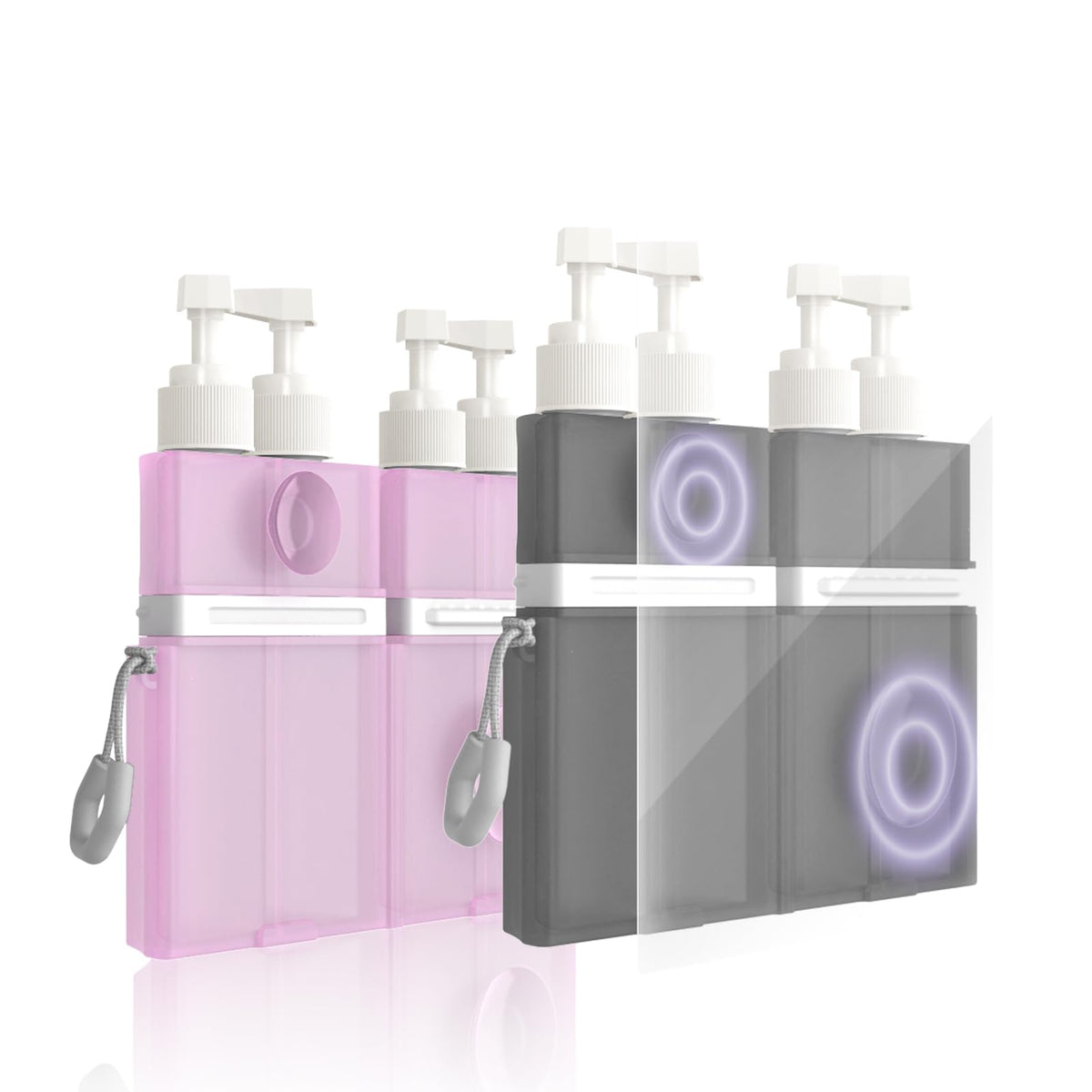 AnOis7ter 4-in-1 travel dispenser pink keeps toiletries organized on the go.