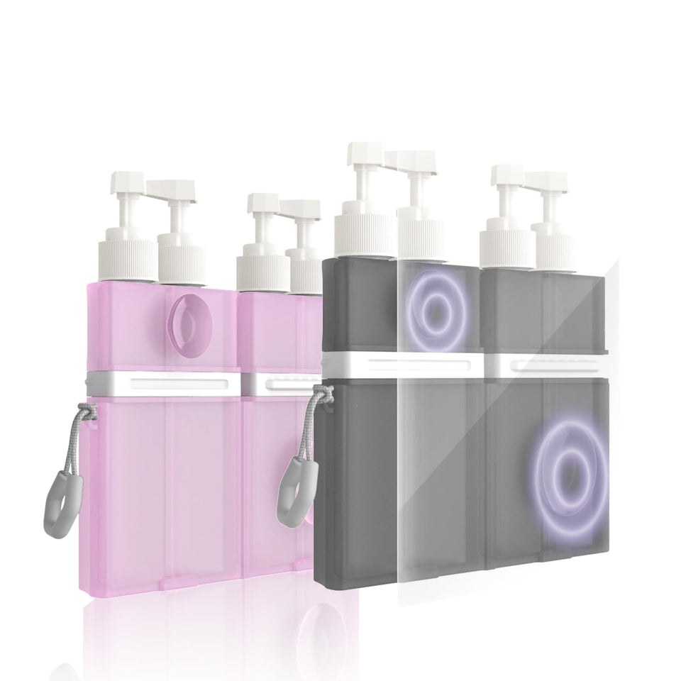 AnOis7ter 4-in-1 travel dispenser pink keeps toiletries organized on the go.