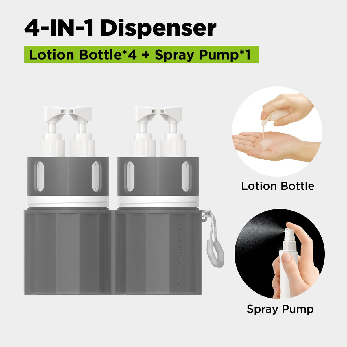Complete kit with four 2oz bottles and pump head.