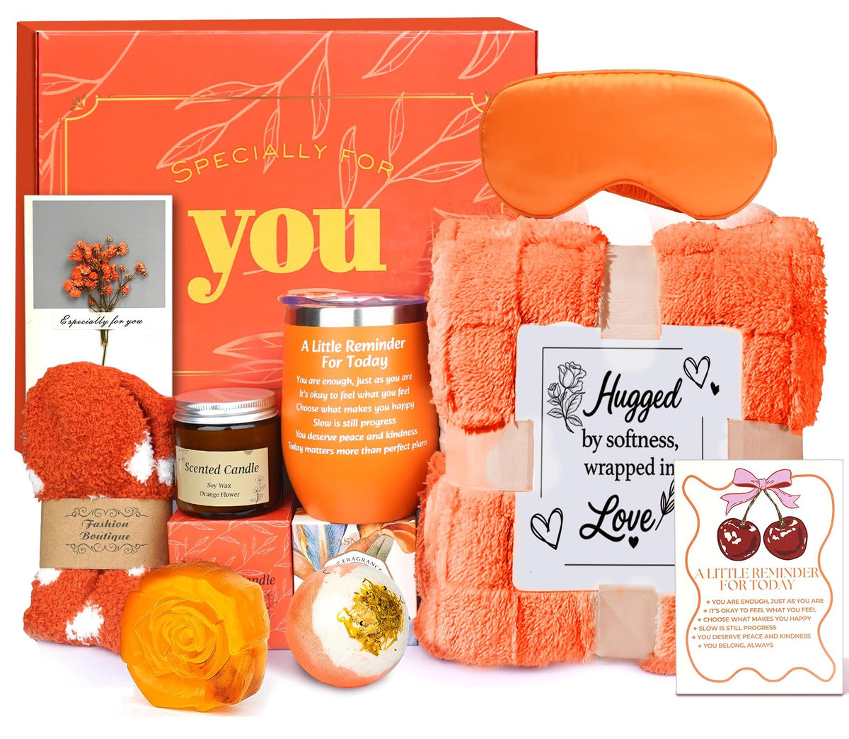 ANOTION Mothers Day orange gift box with self-care items for relaxing evenings.