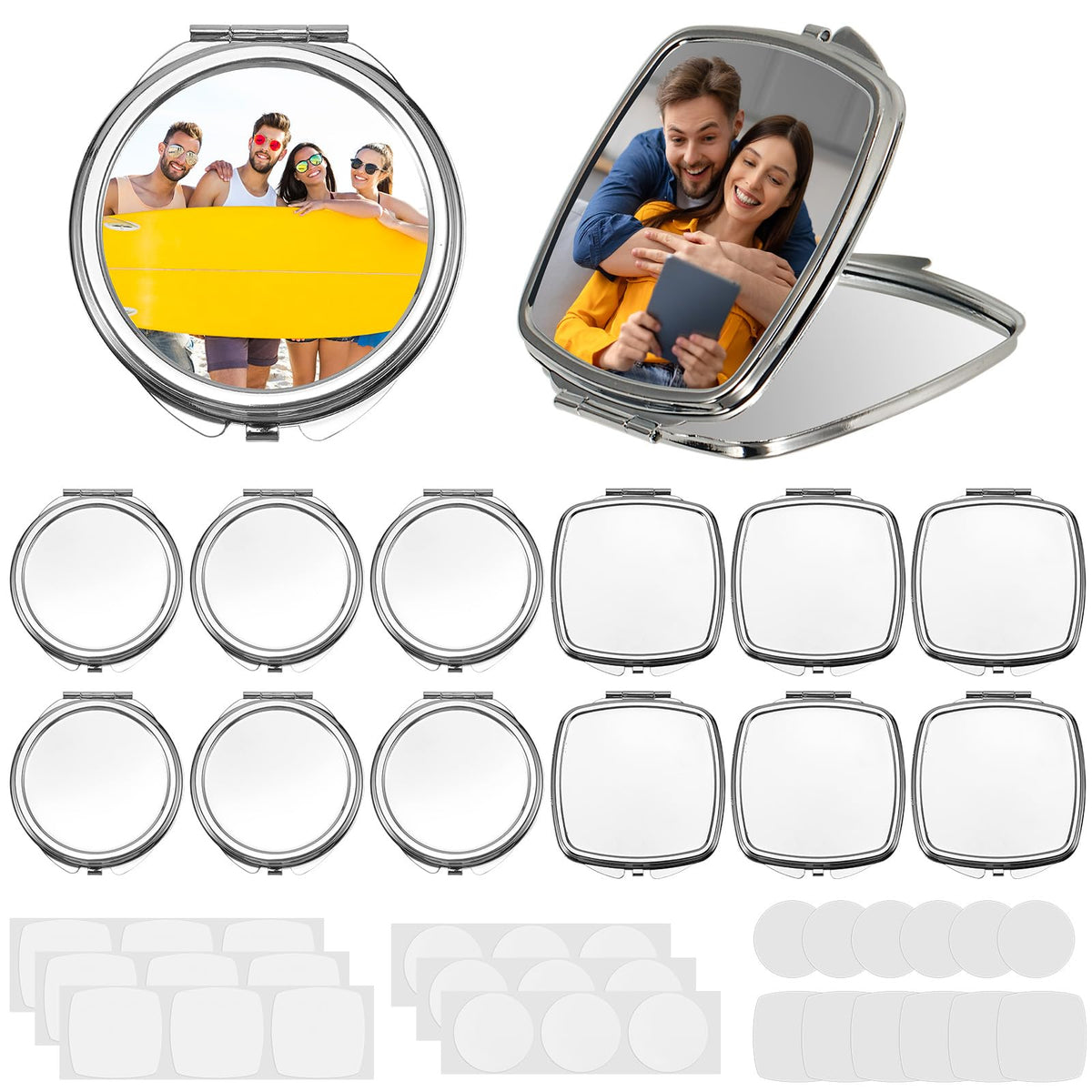 Anpuimult round sublimation mirror blank for portable, personalized designs.