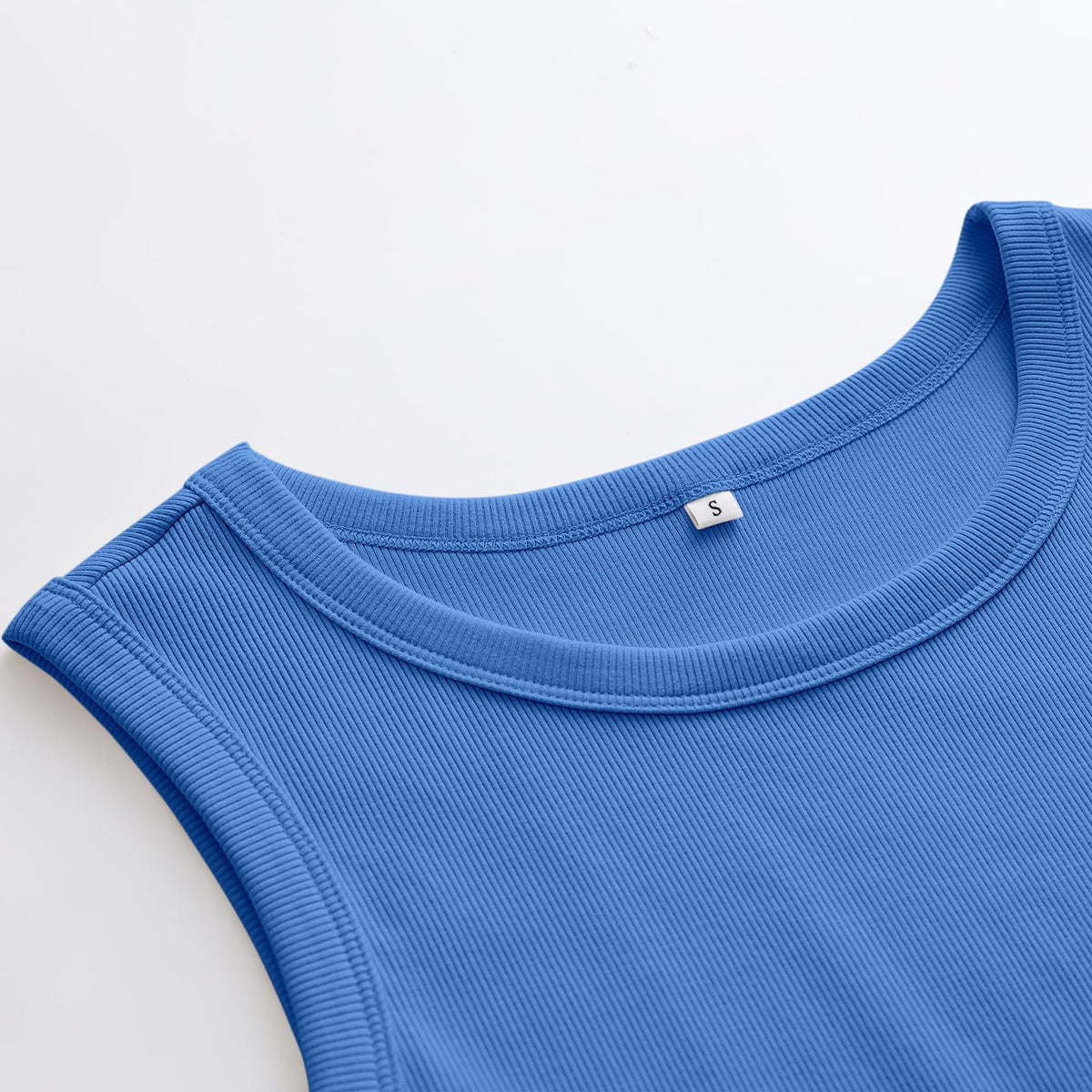 ANRABESS sleeveless high neck tank in royal blue, side view highlighting slim fit