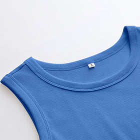 ANRABESS sleeveless high neck tank in royal blue, side view highlighting slim fit