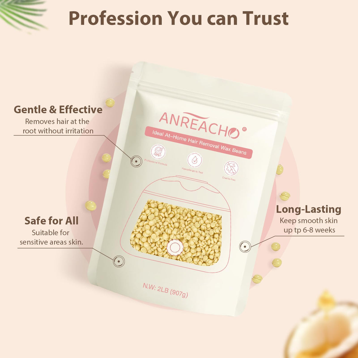 ANREACHO hard wax beads suitable for face and underarms with low temperature.