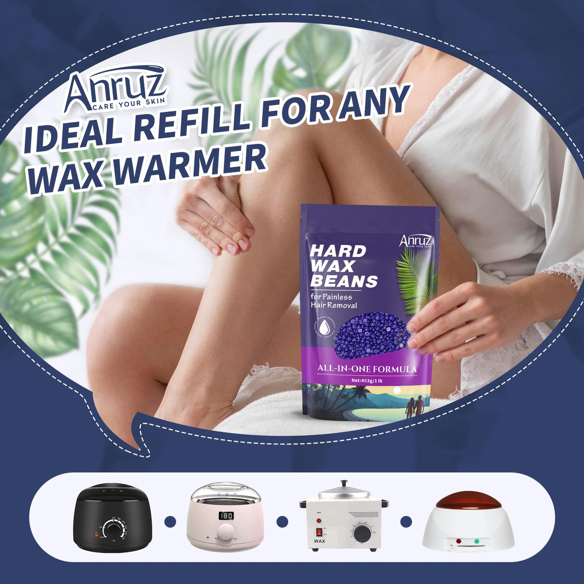 ANRUZ hard wax setup for bikini line waxing at home.