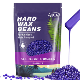 ANRUZ hard lavender wax beads pack showing all-in-one hair removal solution for at-home waxing.