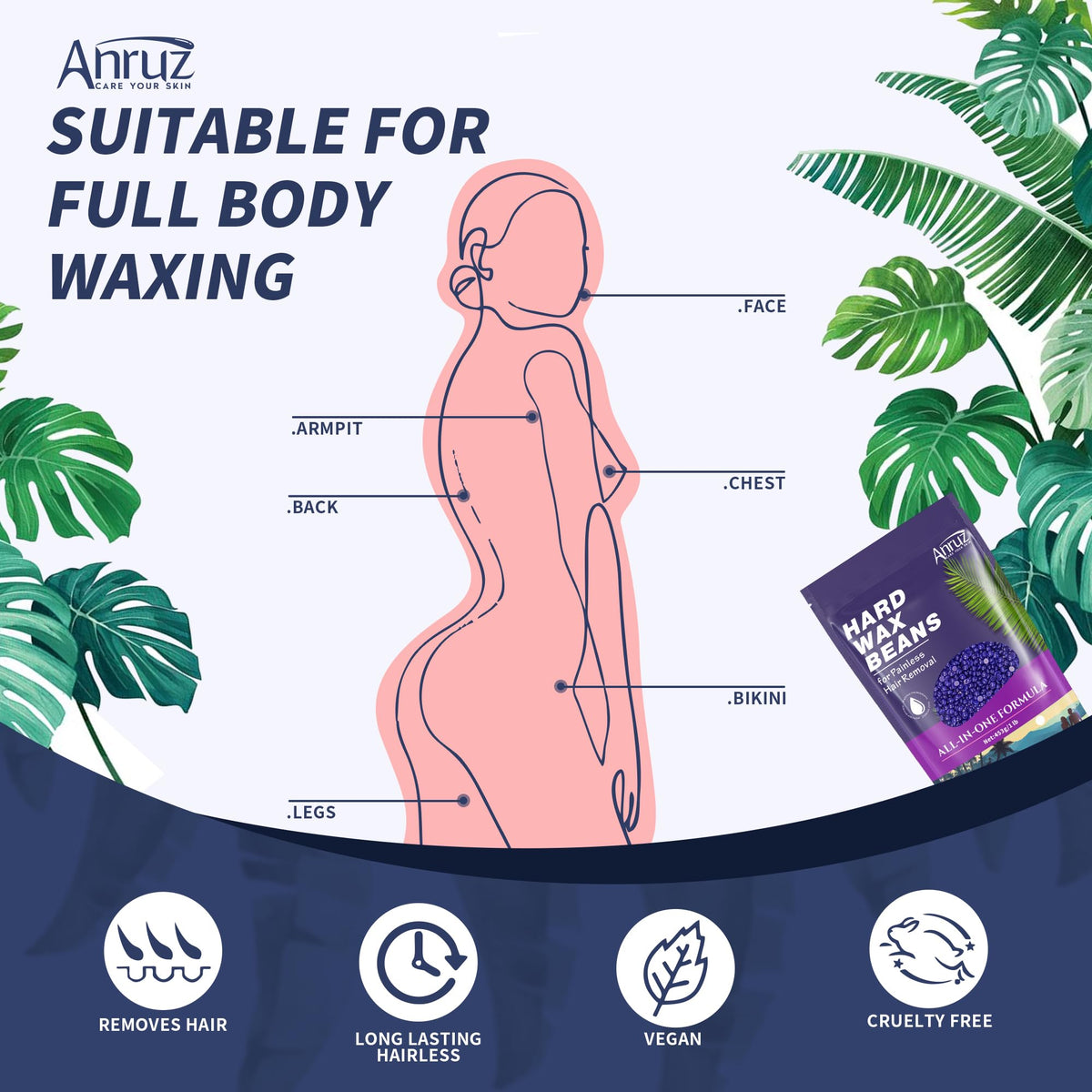 ANRUZ wax beads for leg hair removal with salon-quality feel.