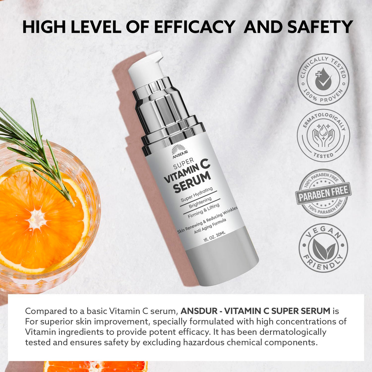 ANSDUR Hyaluronic acid hydration delivers plump skin.