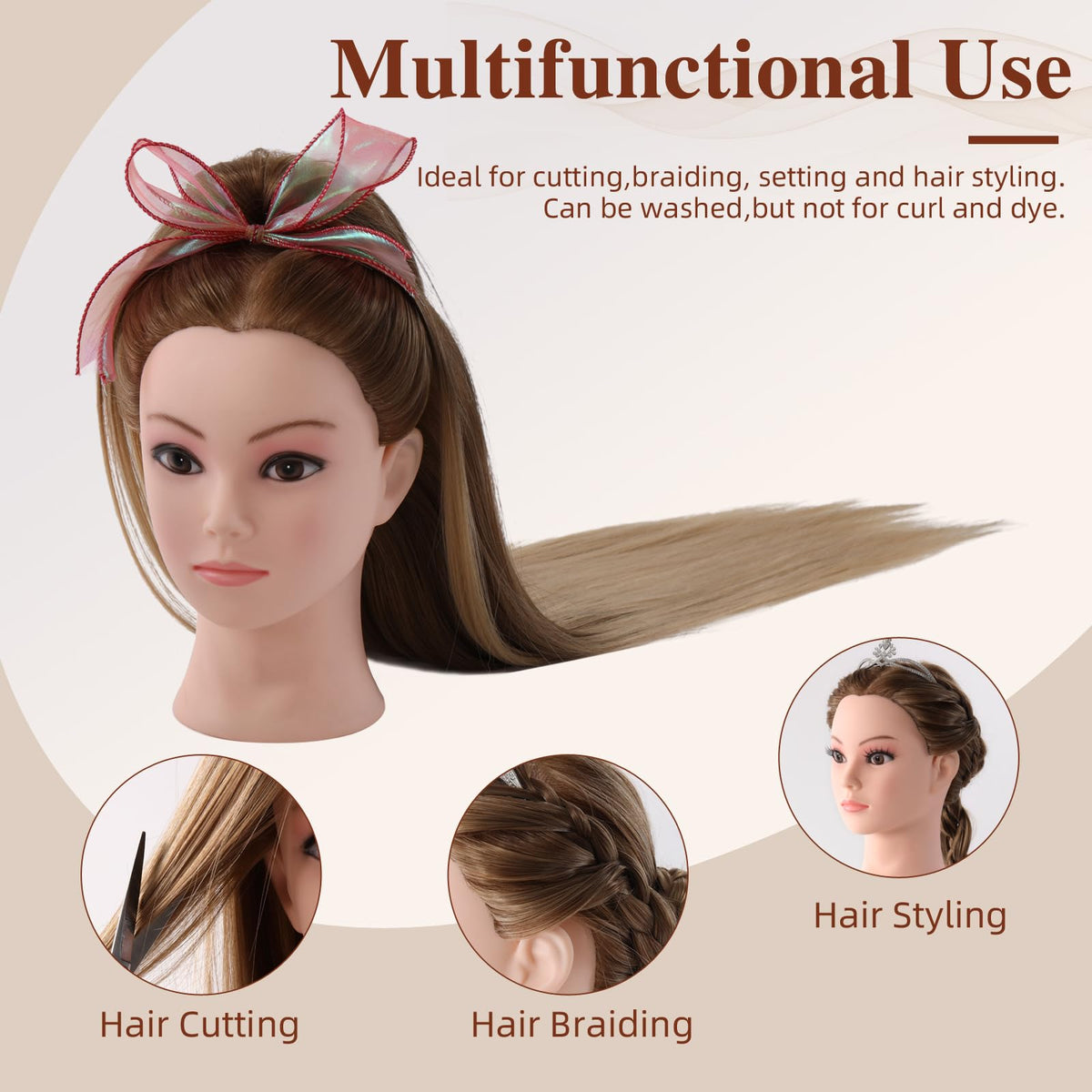 Anstar hair-styling doll head used for braiding practice and technique refinement