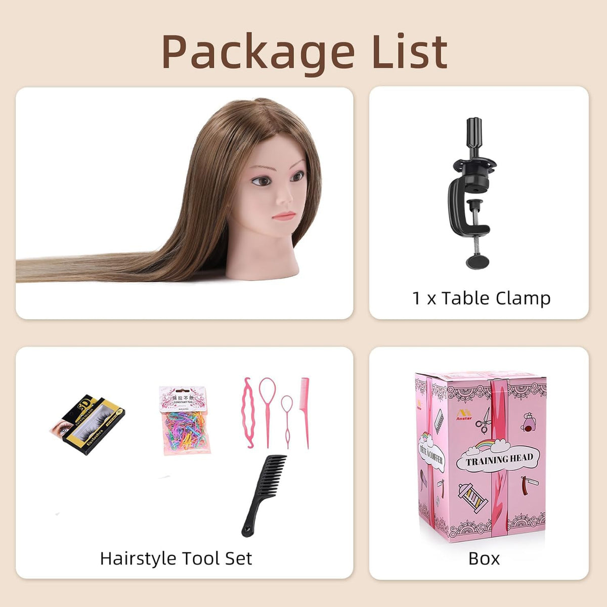 Anstar mannequin head for displaying jewelry and hairstyling ideas in salons