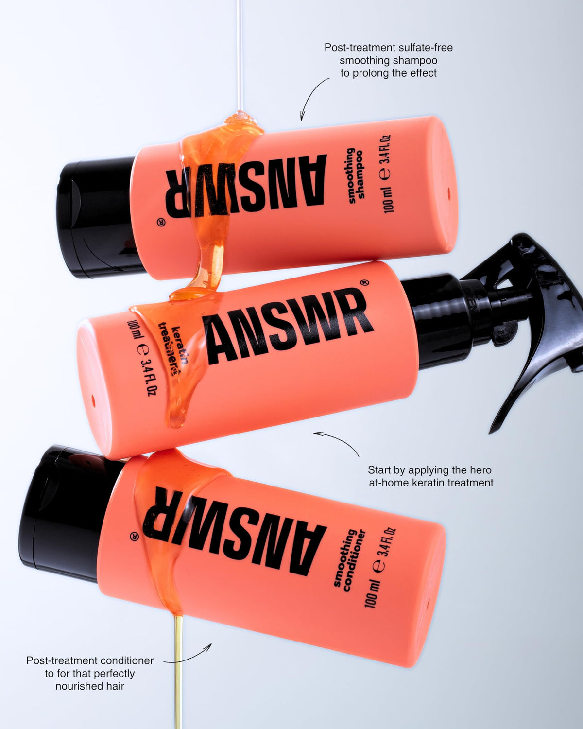 ANSWR keratin treatment application with gloves, showing a quick 60-minute routine