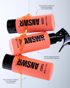 ANSWR keratin treatment application with gloves, showing a quick 60-minute routine
