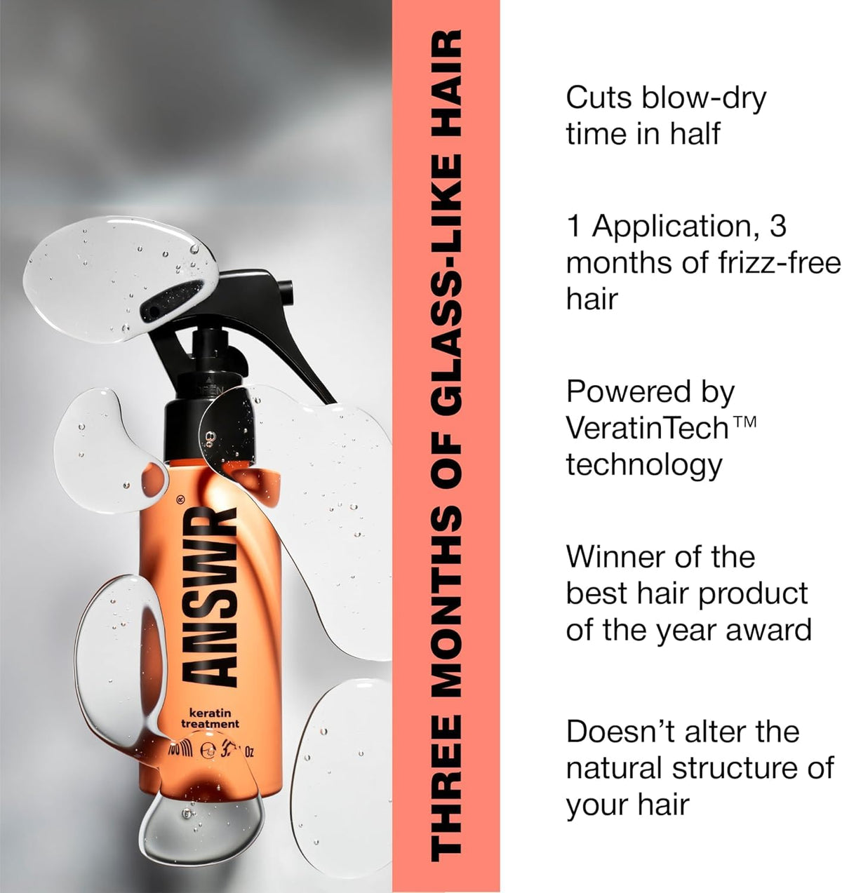 ANSWR sulfate-free, formaldehyde-free hair treatment safe for color-treated hair.