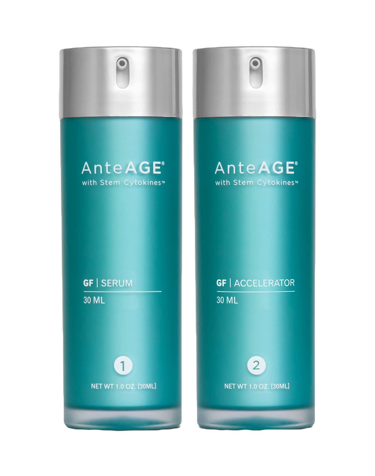 AnteAGE Accelerator bottle pump highlighting fast-acting skin support.
