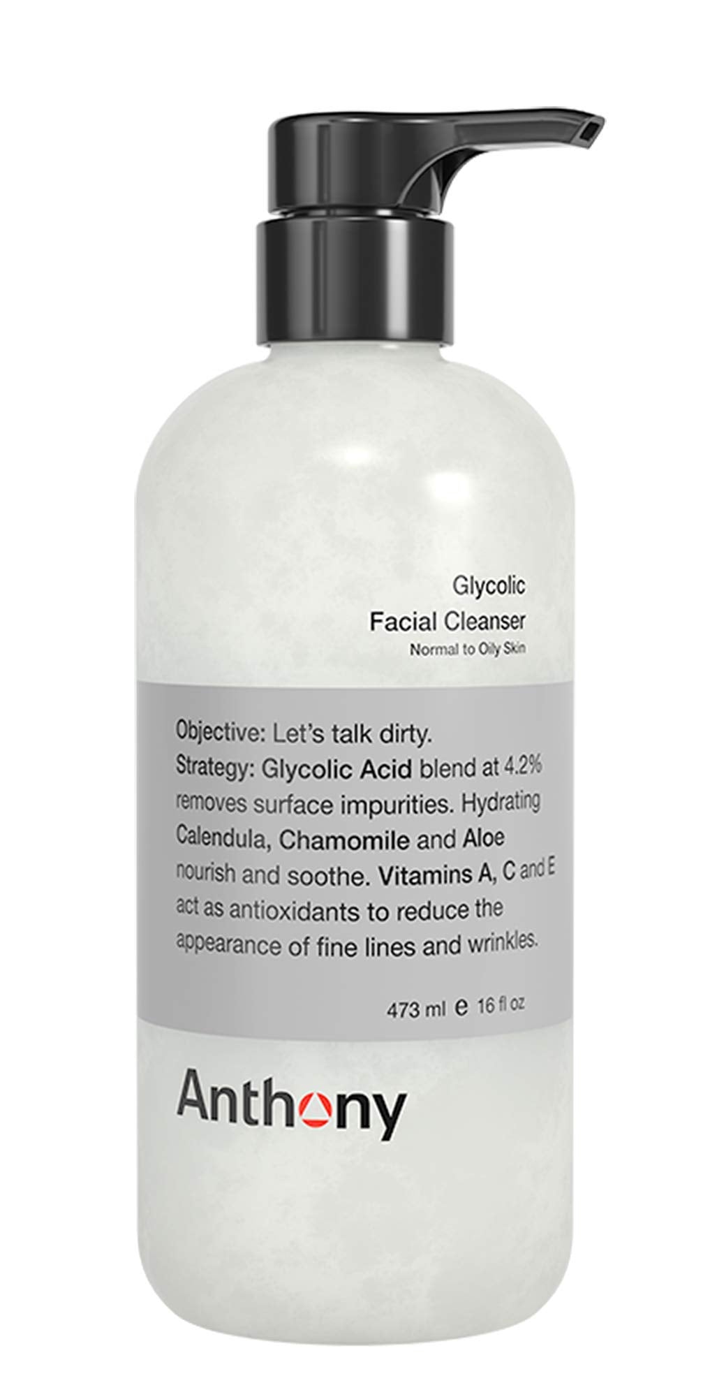 Anthony Glycolic Cleanser bottle closeup for deep cleansing and pore refinement.
