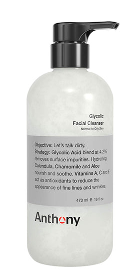 Anthony Glycolic Cleanser bottle closeup for deep cleansing and pore refinement.