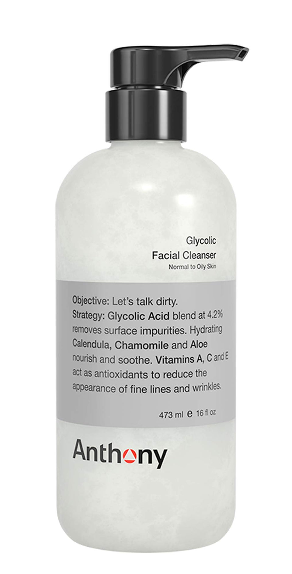 Anthony Glycolic Cleanser bottle closeup for deep cleansing and pore refinement.