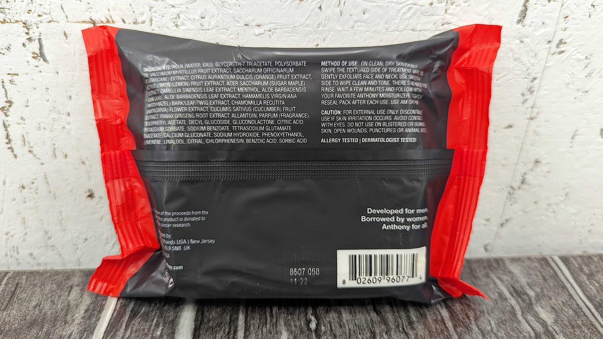 Anthony Glycolic Exfoliating Wipes cruelty-free and made in the USA.