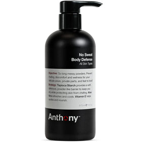 Anthony No Sweat bottle pour demonstrates easy, talc-free moisture control for daily wear.