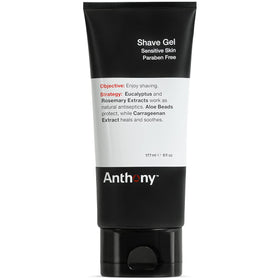 Anthony Shave Gel bottle showing non-foaming formula for sensitive skin