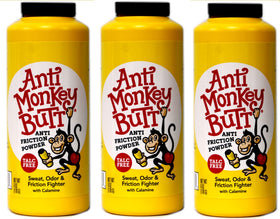 Anti Monkey Butt bottle of powder keeps you dry and comfortable during workouts.
