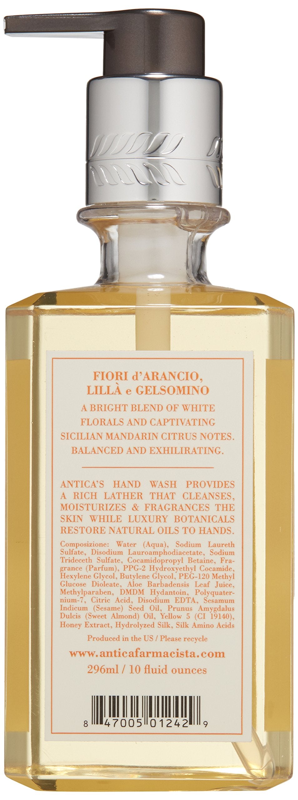 Antica Farmacista Hand Wash foam-lather in bottle provides gentle cleansing and moisturization.