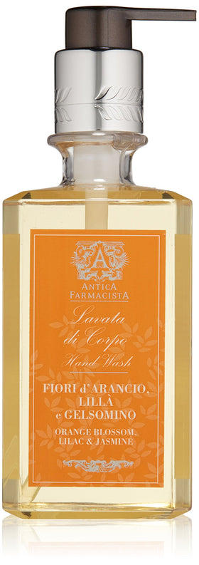 Antica Farmacista Hand Wash with orange blossom fragrance cleanses and hydrates hands.