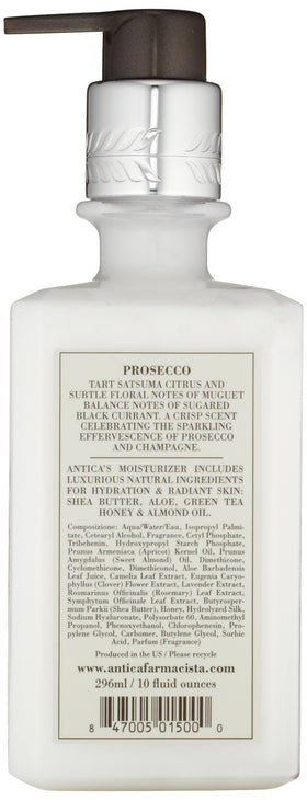 Antica Farmacista Prosecco body lotion texture, illustrating smooth application and subtle fragrance.