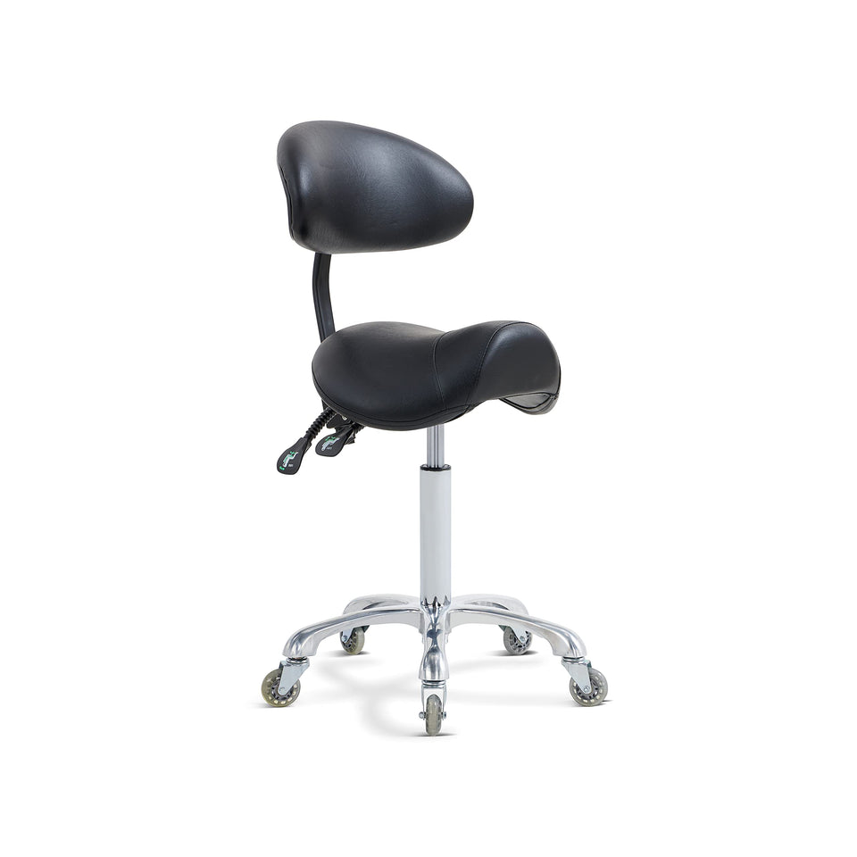 Antlu saddle stool with back support ergonomic design for long sessions.