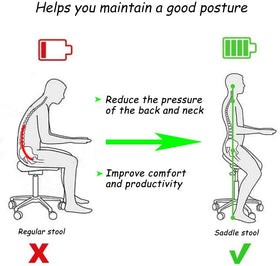 Antlu Saddle Stool Chair shows 360-degree rotation for flexible access.