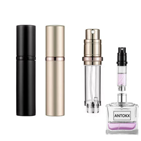 ANTOKX travel perfume bottle compact 2-pack in black and gold for on-the-go fragrance