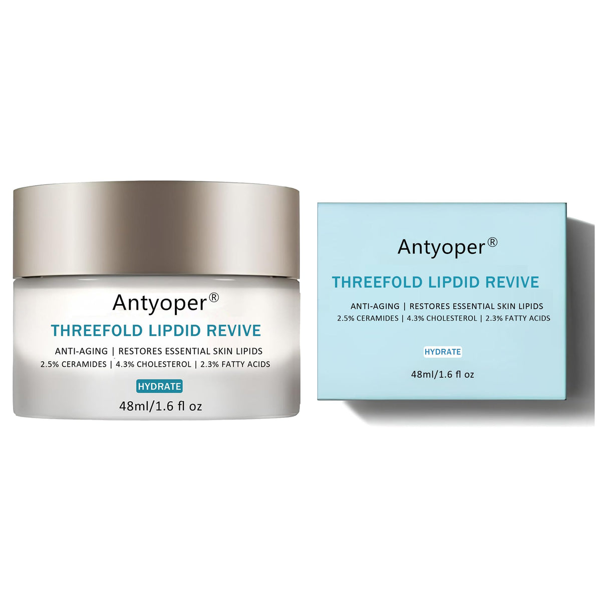 Antyoper Triple Lipid Peptide jar closeup showing ceramides for skin nourishment.