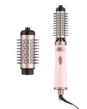 ANWA rotating hair dryer brush with pink handle for silky styling and volume