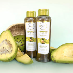 ANYELUZ Avocado Moisturizing Shampoo bottle with chia and sacha inchi oils reducing breakage.