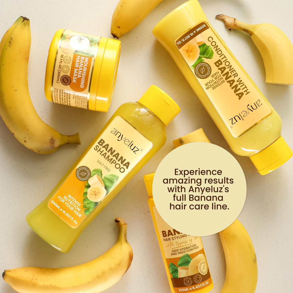ANYELUZ Banana Leave-In strengthens hair fibers for resilience against daily wear