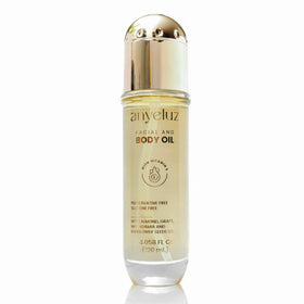 ANYELUZ vitamin E oil bottle demonstrates deep hydration for radiant skin.