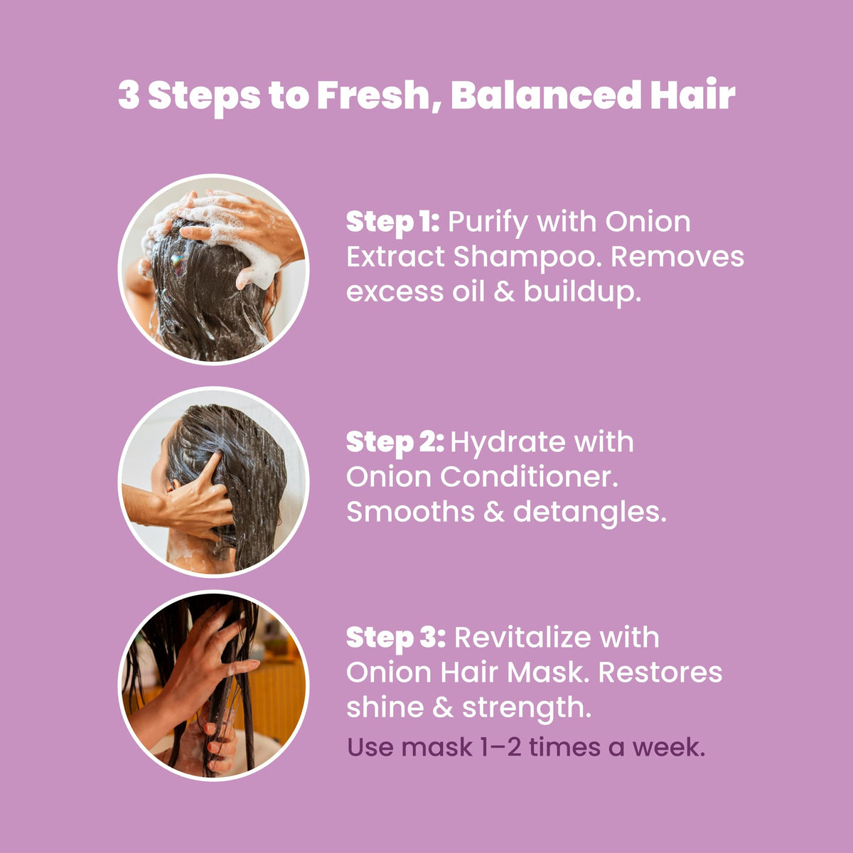 ANYELUZ Onion Conditioner dispense reveals smooth, protected strands after use.