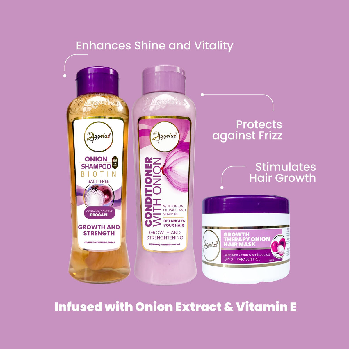 ANYELUZ Onion Hair Mask application shows deep conditioning for revitalized ends.