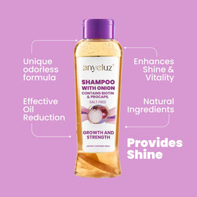 ANYELUZ Onion Shampoo after-wash hair shine suggests vitality and manageability.