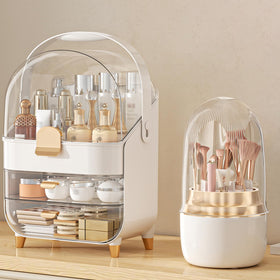 Anylady rose gold makeup organizer with 3-tier front view for easy access