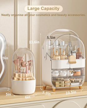 Anylady rose gold makeup organizer top view showing spacious compartments