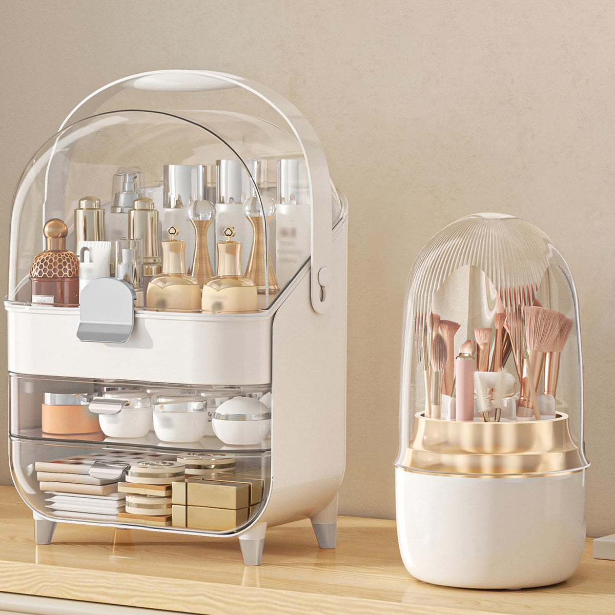 Anylady makeup organizer silver on vanity shows organized cosmetics and brushes
