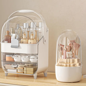 Anylady makeup organizer silver on vanity shows organized cosmetics and brushes