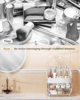 Anylady cosmetic display case silver on vanity enhances visibility of skincare and cosmetics