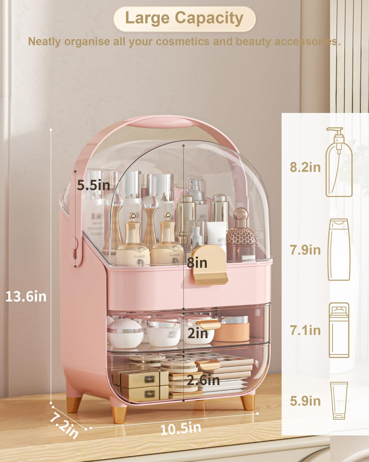 Anylady skincare organizer with three tiers holds tall bottles neatly