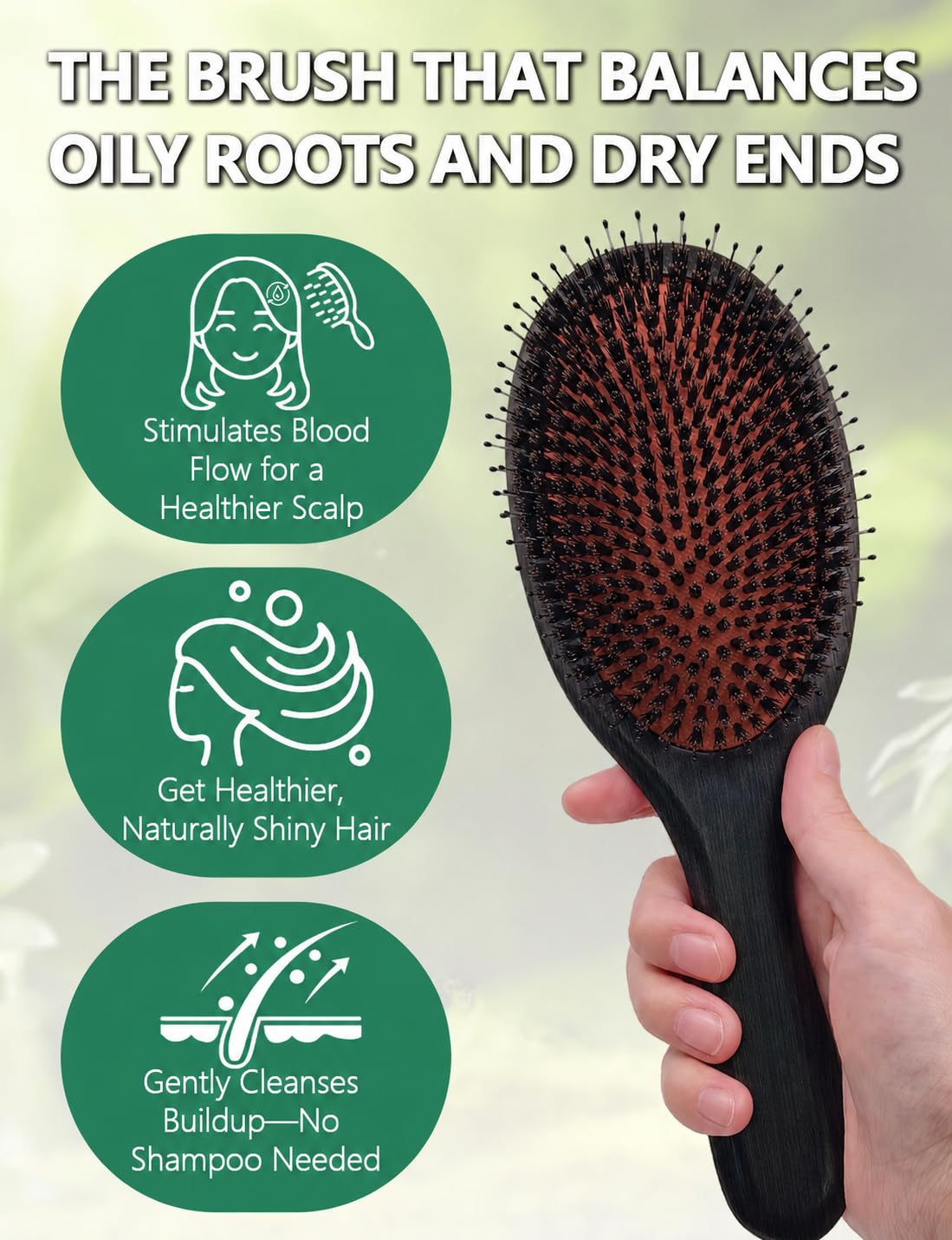 Anynew hand-held brush close-up highlighting a comfortable grip and soft bristles.