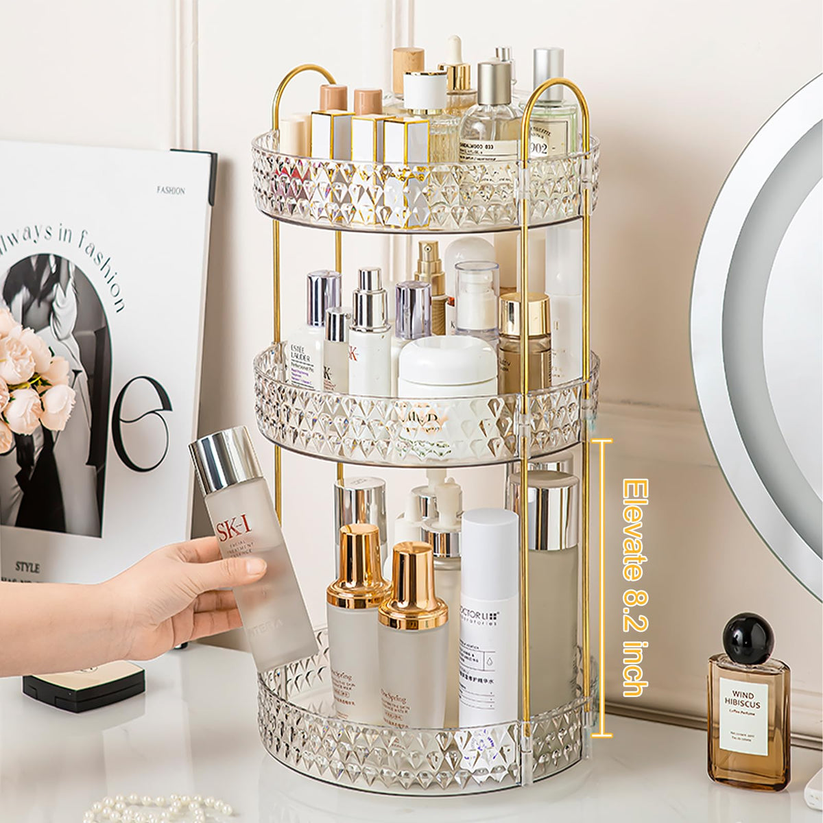 Anyoifax diamond texture acrylic display with gold accents shines on the counter.